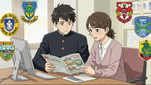母親と高校選びをする男子中学生の画像