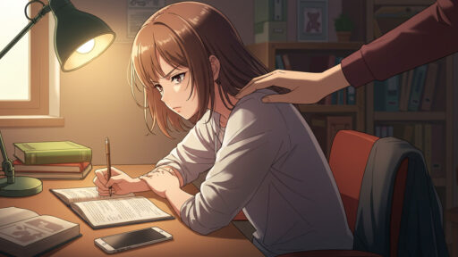 反抗期の女子中学生と母親の画像