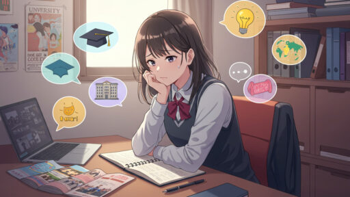 大学選びに悩む女子高校生の画像