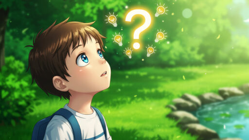 好奇心を抱く男子小学生の画像