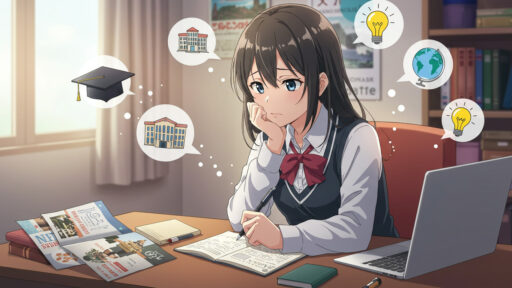 大学選びに悩む女子高生の画像