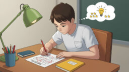 定期テストの見直しをする男子中学生の画像