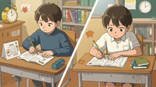 受験勉強をする小学生の画像