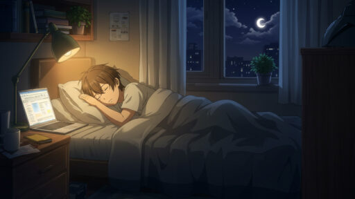 男子中学生がベッドで睡眠している画像