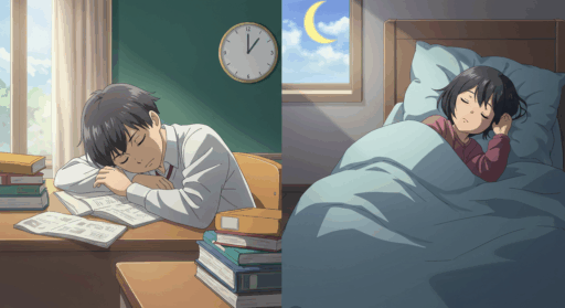中学生が寝ている画像