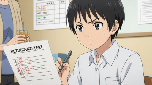 次の定期テストに繋ごうとする男子中学生の画像