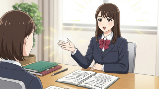 友だちと科目の相談をしあう女子高校生の画像