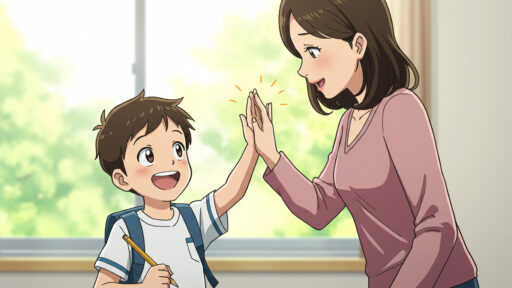 自己肯定感を高める男子小学生と母親の画像