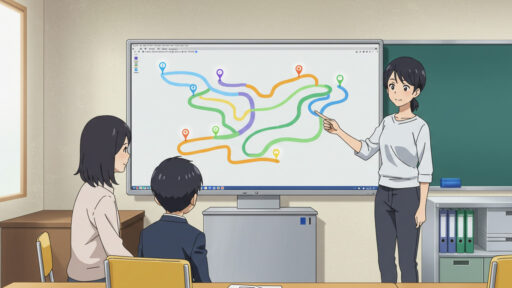 進路先を考える男子中学生と母親の画像