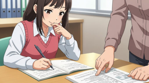 記述式問題を解く女子中学生の画像