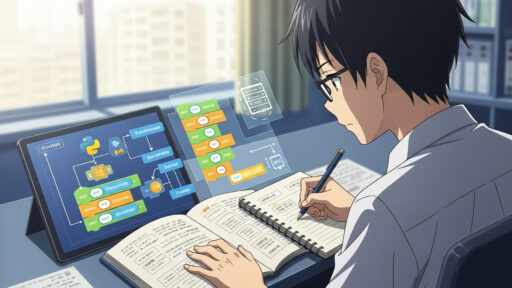 大学入学共通テストの情報Ⅰ対策をする男子高校生の画像