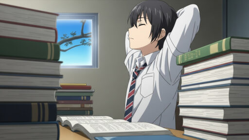 息抜きをする男子高校生の画像