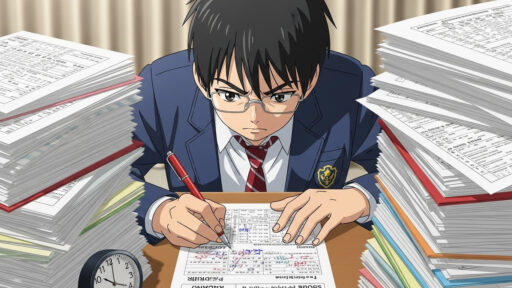 過去問を徹底的にこなす男子中学生の画像