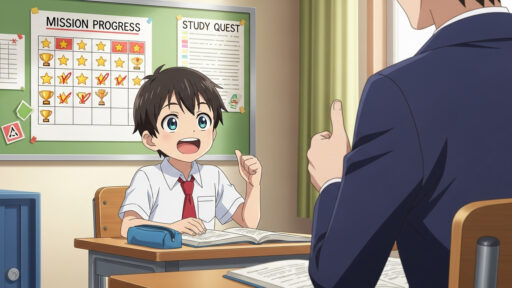 勉強をゲーム感覚で学ぶ男子小学生の画像