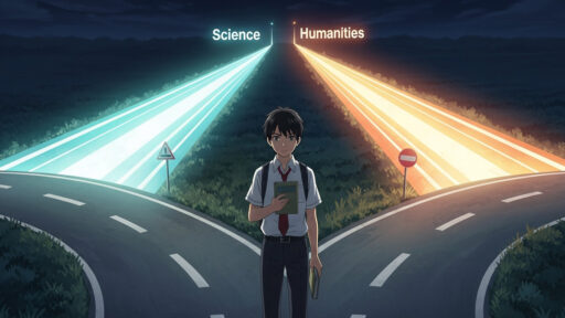 文理の選択をする男子高校生の画像