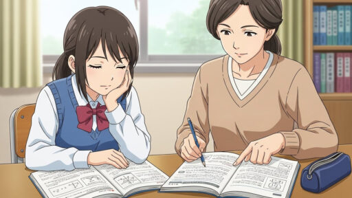 母親と女子中学背が苦手な単元を相談する画像