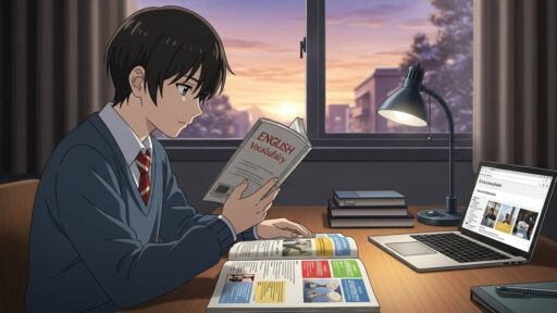 ひたすら英単語を覚える男子高校生の画像