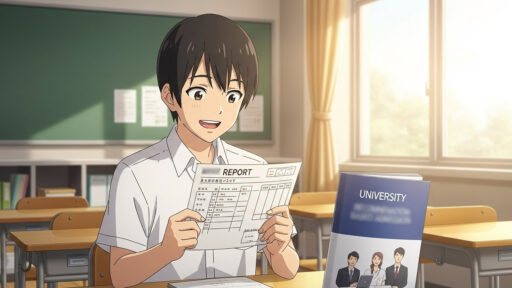 定期テスト結果に満足している男子高校生の画像