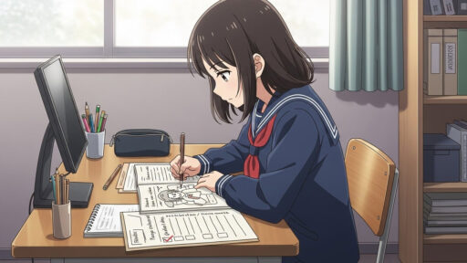 実技科目に勤しむ女子中学生の画像