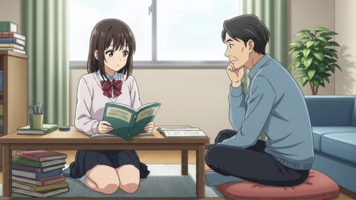 父親が女子高生に燃え尽きないよう目標を持たせるよう促す画像