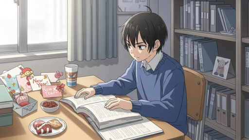 正月ボケから脱却しようとする男子中学生の画像