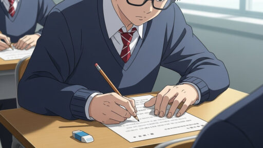 志望校の過去問演習を行う男子中学生の画像